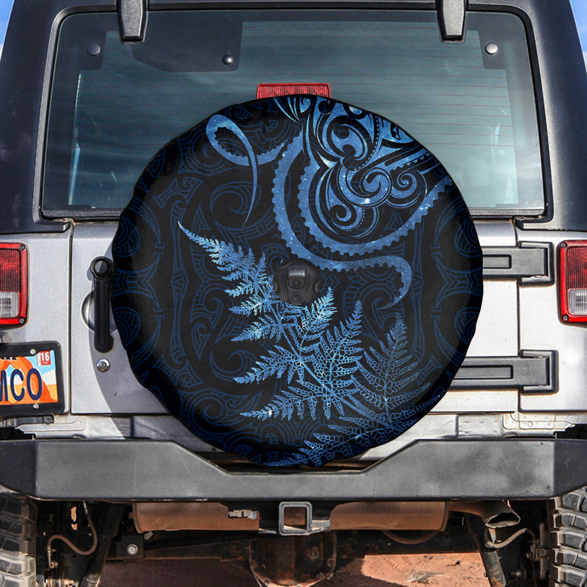 New Zealand Octopus Tattoo and Fern Spare Tire Cover Maori Pattern Matariki Style