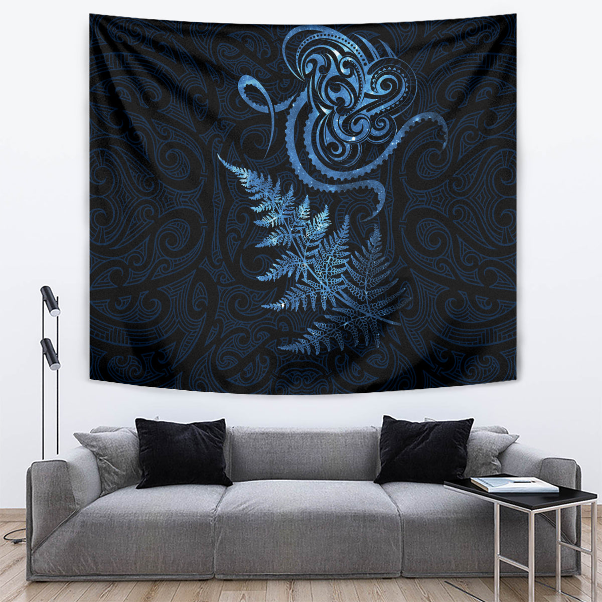 New Zealand Octopus Tattoo and Fern Tapestry Maori Pattern Matariki Style