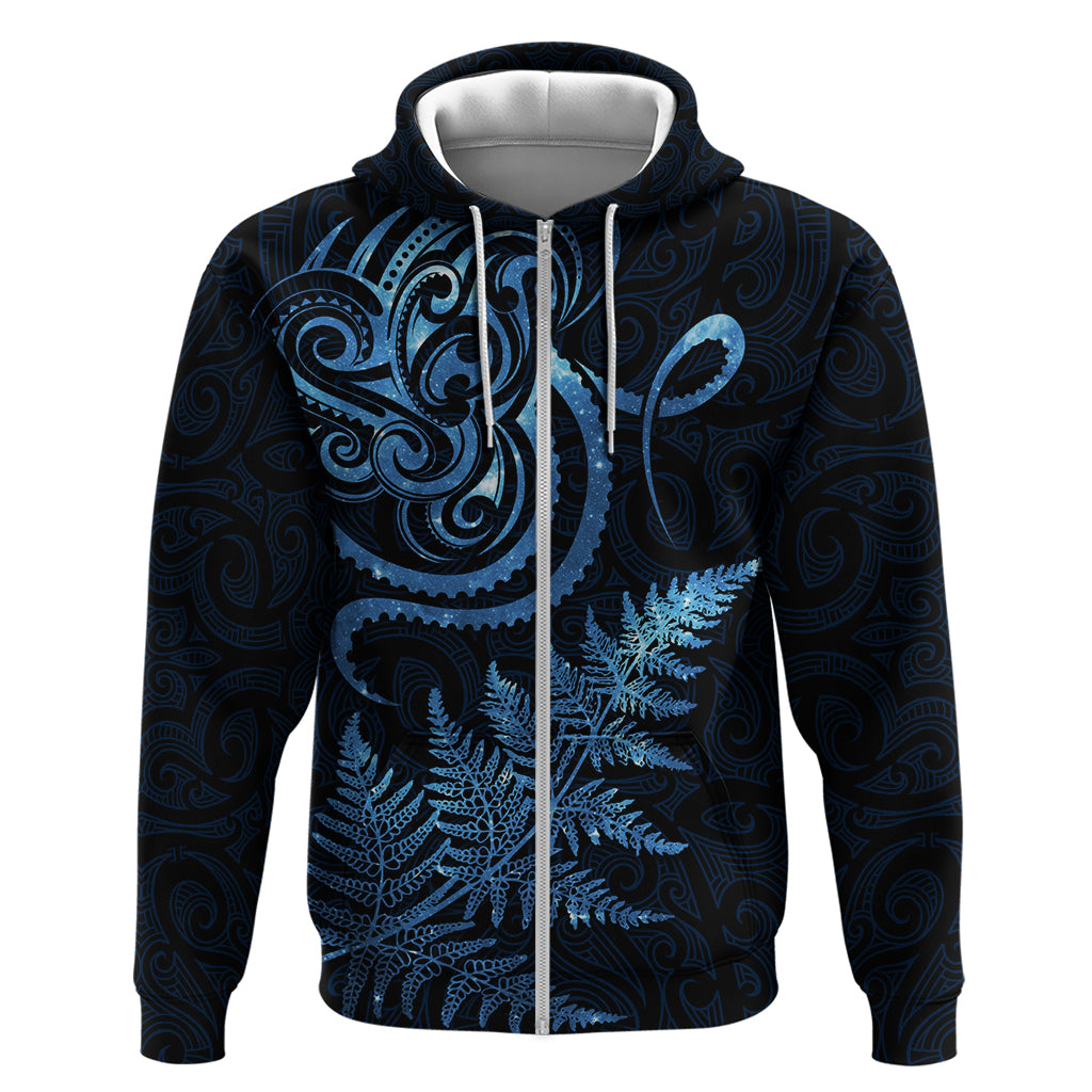 New Zealand Octopus Tattoo and Fern Zip Hoodie Maori Pattern Matariki Style