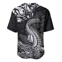 New Zealand Crocodile Tattoo and Fern Baseball Jersey Maori Pattern LT03 - Polynesian Pride