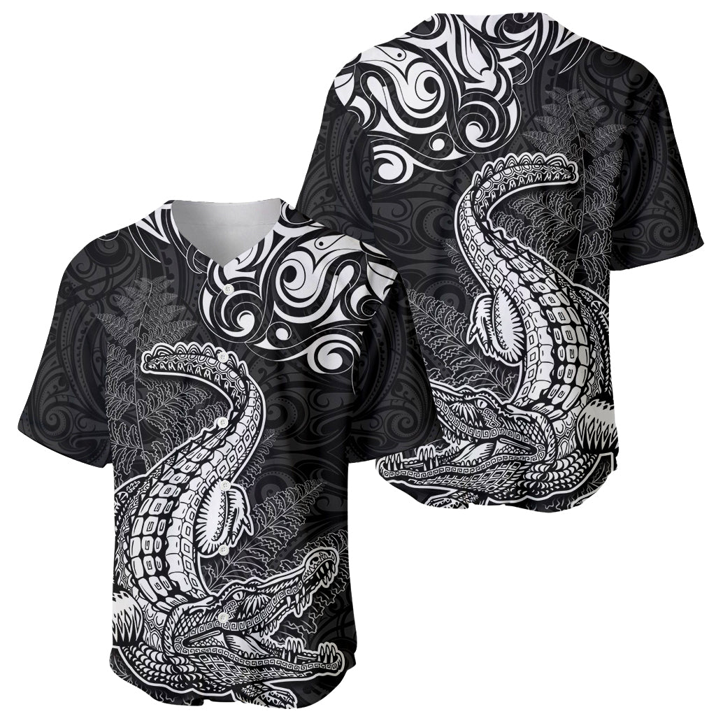 New Zealand Crocodile Tattoo and Fern Baseball Jersey Maori Pattern LT03 - Polynesian Pride