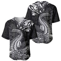 New Zealand Crocodile Tattoo and Fern Baseball Jersey Maori Pattern LT03 - Polynesian Pride