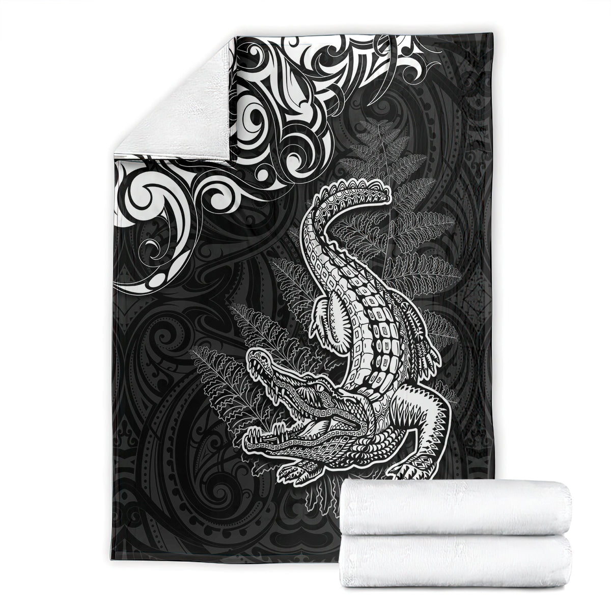 New Zealand Crocodile Tattoo and Fern Blanket Maori Pattern LT03 - Polynesian Pride