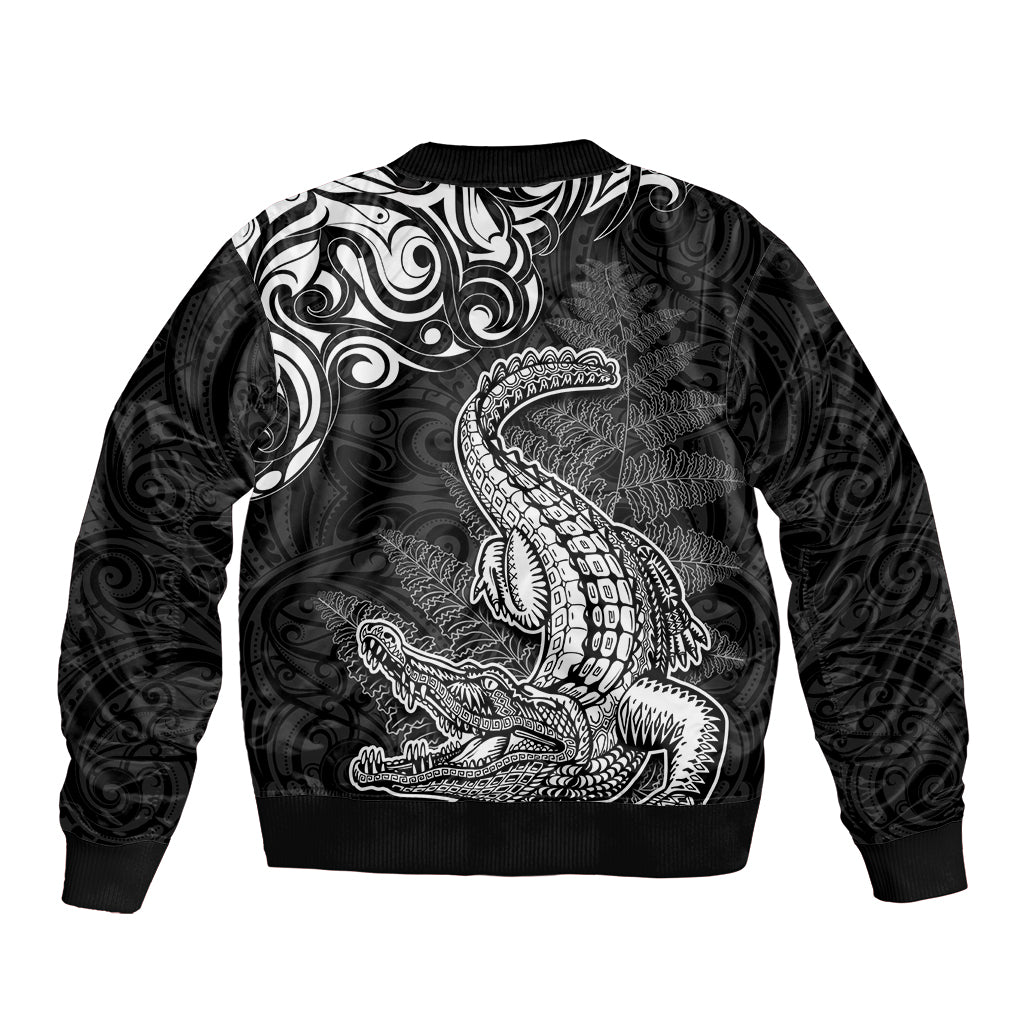 New Zealand Crocodile Tattoo and Fern Bomber Jacket Maori Pattern LT03 - Polynesian Pride