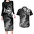 New Zealand Crocodile Tattoo and Fern Couples Matching Long Sleeve Bodycon Dress and Hawaiian Shirt Maori Pattern