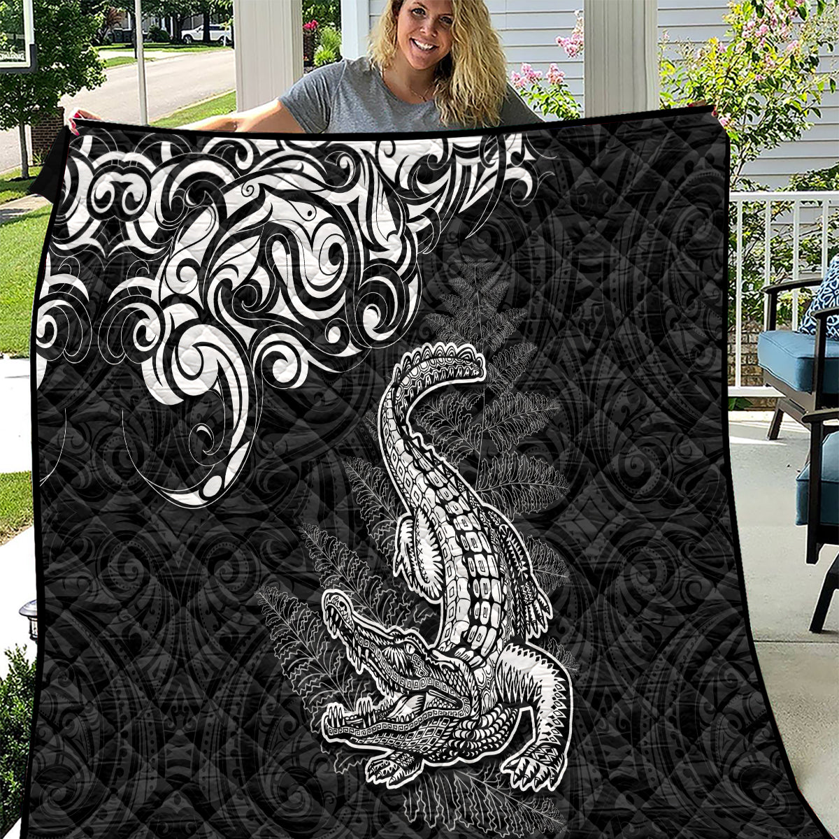 New Zealand Crocodile Tattoo and Fern Quilt Maori Pattern