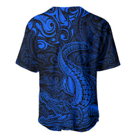 New Zealand Crocodile Tattoo and Fern Baseball Jersey Maori Pattern Blue Color LT03 - Polynesian Pride