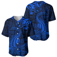 New Zealand Crocodile Tattoo and Fern Baseball Jersey Maori Pattern Blue Color LT03 - Polynesian Pride