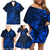 New Zealand Crocodile Tattoo and Fern Family Matching Off Shoulder Short Dress and Hawaiian Shirt Maori Pattern Blue Color