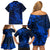 New Zealand Crocodile Tattoo and Fern Family Matching Off Shoulder Short Dress and Hawaiian Shirt Maori Pattern Blue Color