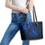 New Zealand Crocodile Tattoo and Fern Leather Tote Bag Maori Pattern Blue Color