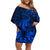 New Zealand Crocodile Tattoo and Fern Off Shoulder Short Dress Maori Pattern Blue Color