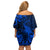 New Zealand Crocodile Tattoo and Fern Off Shoulder Short Dress Maori Pattern Blue Color