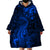 New Zealand Crocodile Tattoo and Fern Wearable Blanket Hoodie Maori Pattern Blue Color