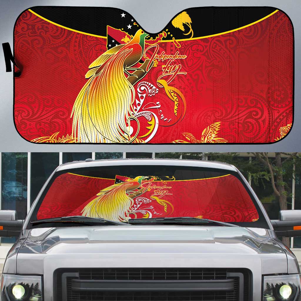 Papua New Guinea Independence Day Auto Sun Shade Happy Anniversary 50th Bird-of-paradise Melanesian Tattoos LT03 Black - Polynesian Pride