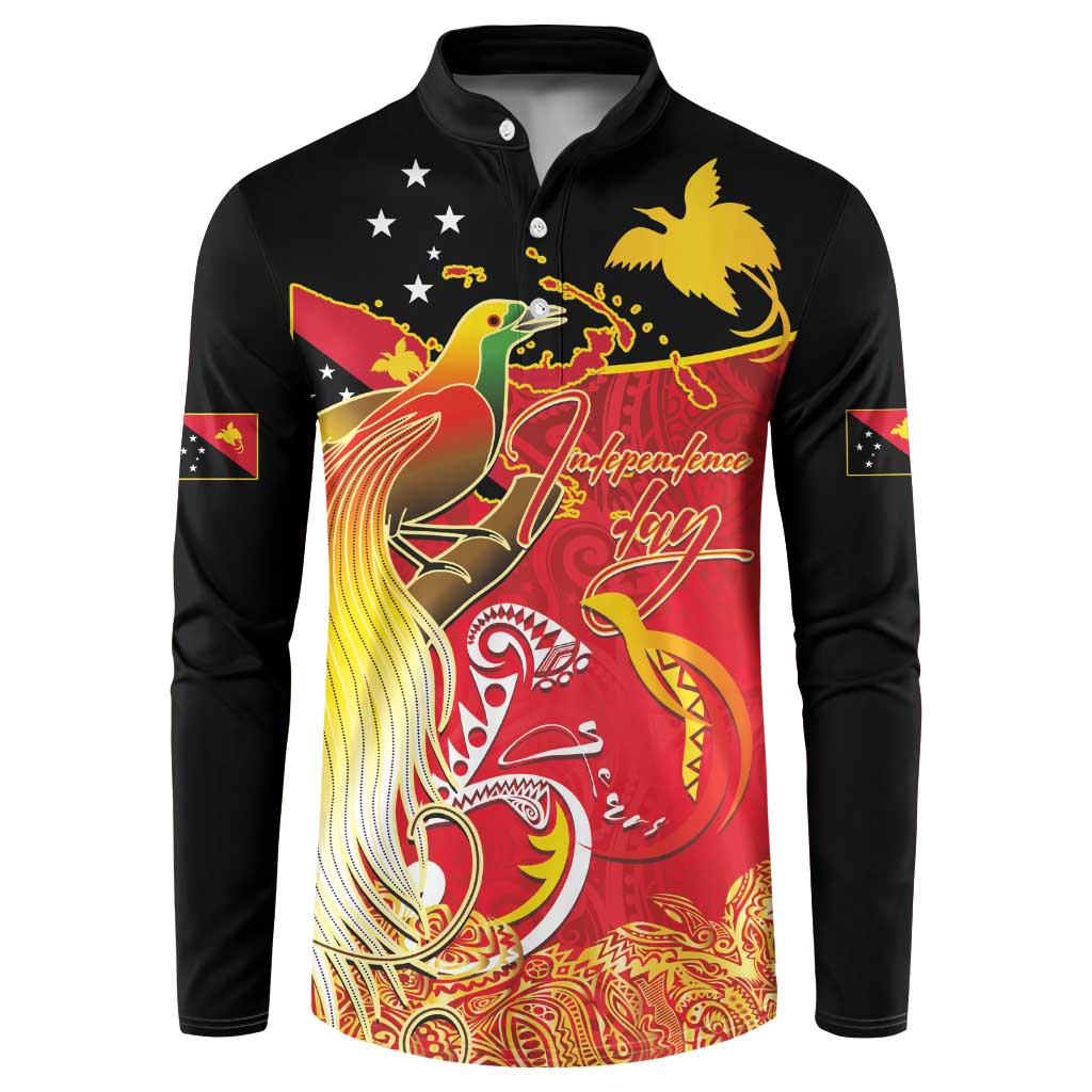 Papua New Guinea Independence Day Button Sweatshirt Happy Anniversary 50th Bird-of-paradise Melanesian Tattoos LT03 Black - Polynesian Pride