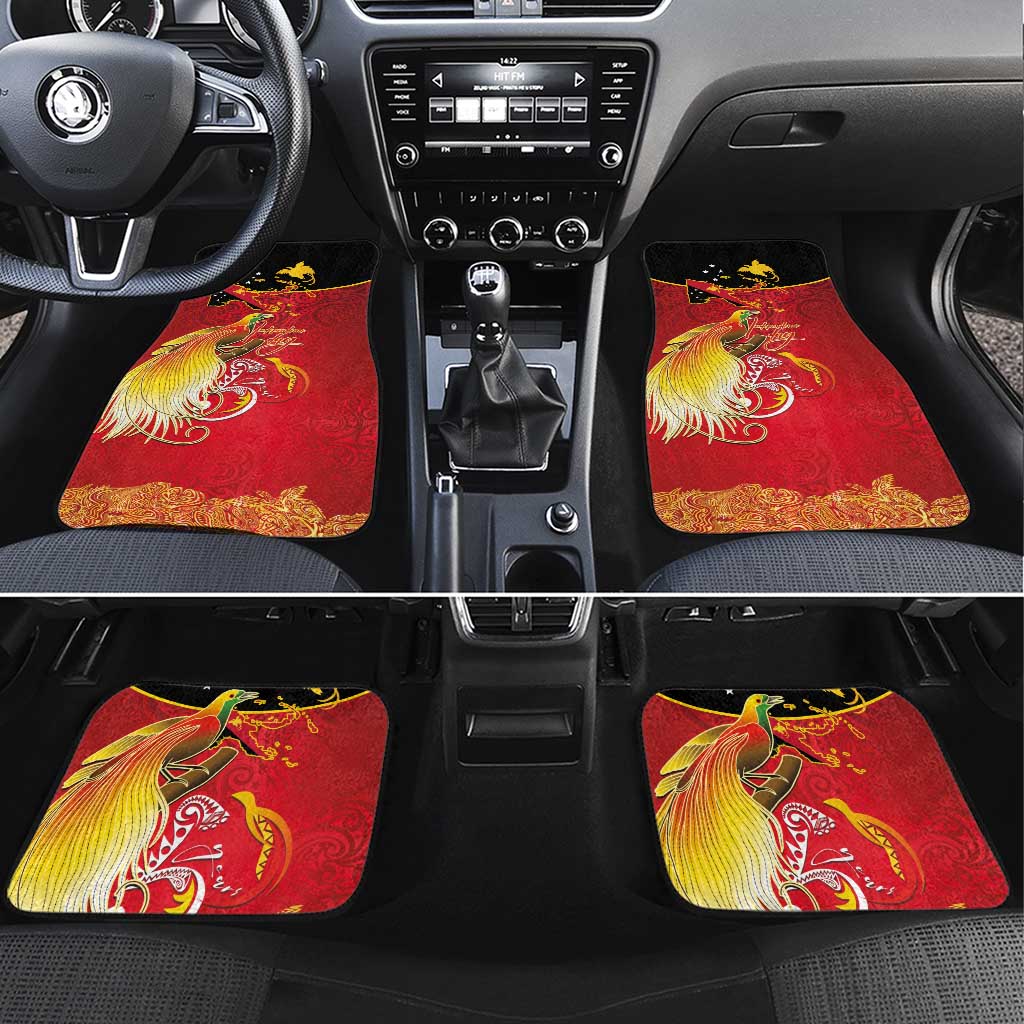 Papua New Guinea Independence Day Car Mats Happy Anniversary 50th Bird-of-paradise Melanesian Tattoos LT03 Set 4pcs Black - Polynesian Pride