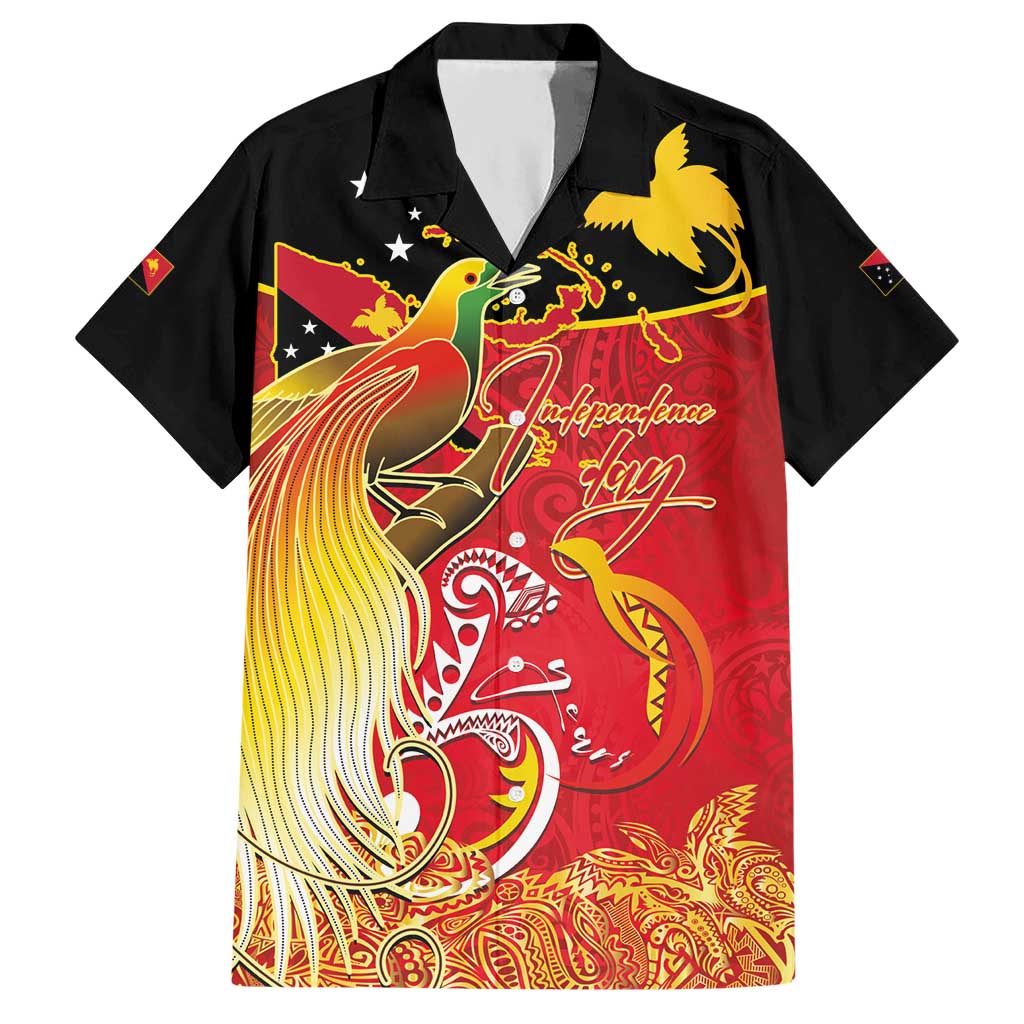 Papua New Guinea Independence Day Hawaiian Shirt Happy Anniversary 50th Bird-of-paradise Melanesian Tattoos LT03 Black - Polynesian Pride
