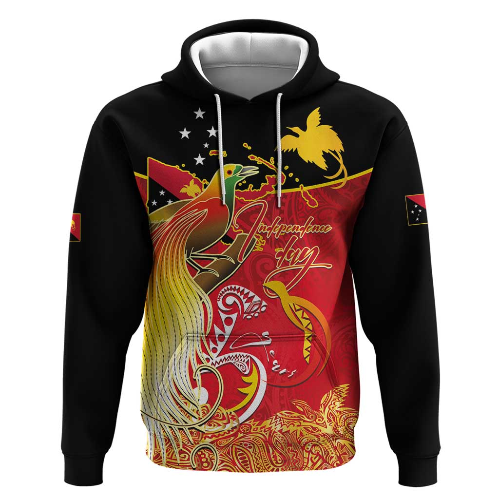 Papua New Guinea Independence Day Hoodie Happy Anniversary 50th Bird-of-paradise Melanesian Tattoos LT03 Pullover Hoodie Black - Polynesian Pride