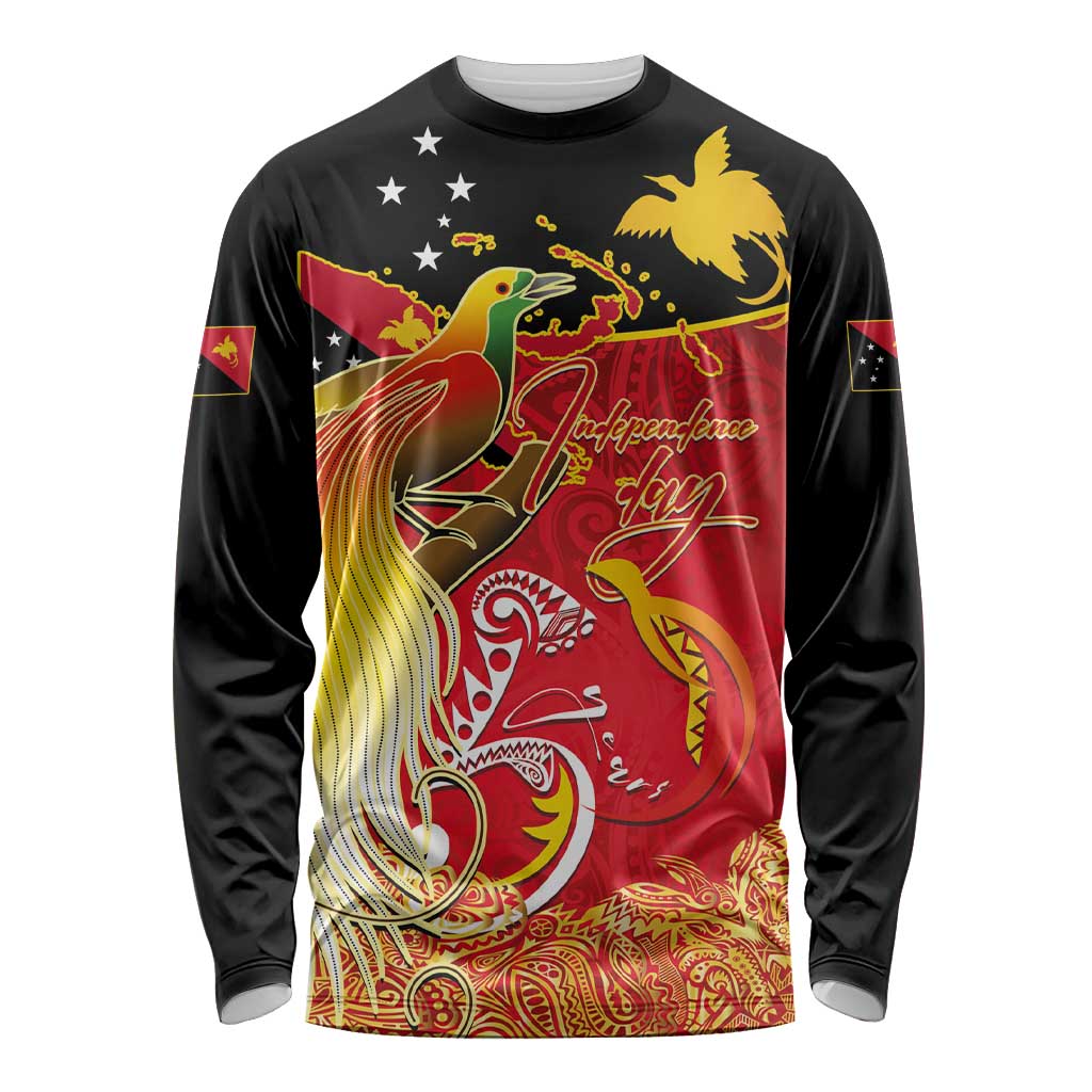 Papua New Guinea Independence Day Long Sleeve Shirt Happy Anniversary 50th Bird-of-paradise Melanesian Tattoos LT03 Unisex Black - Polynesian Pride