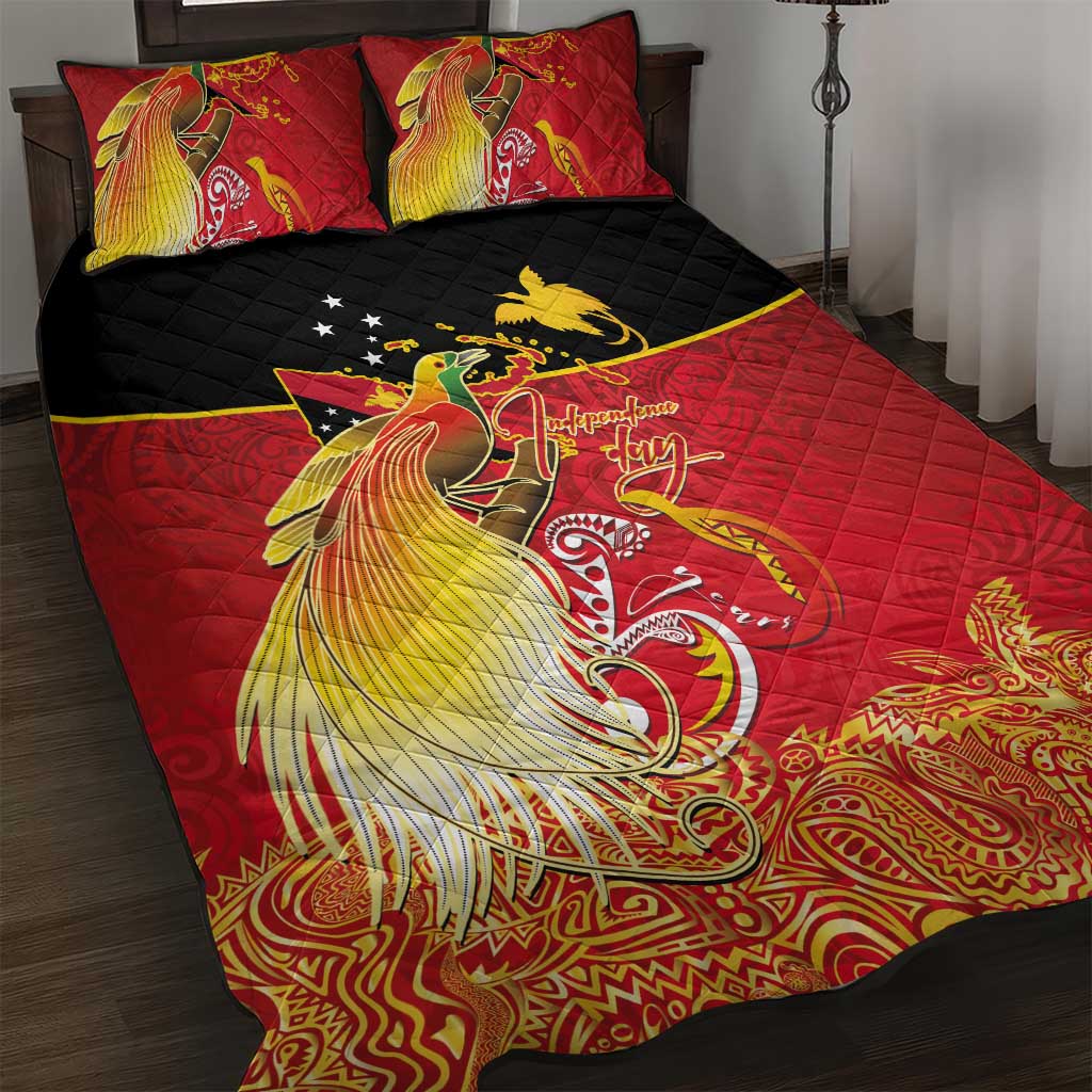 Papua New Guinea Independence Day Quilt Bed Set Happy Anniversary 50th Bird-of-paradise Melanesian Tattoos LT03 Black - Polynesian Pride