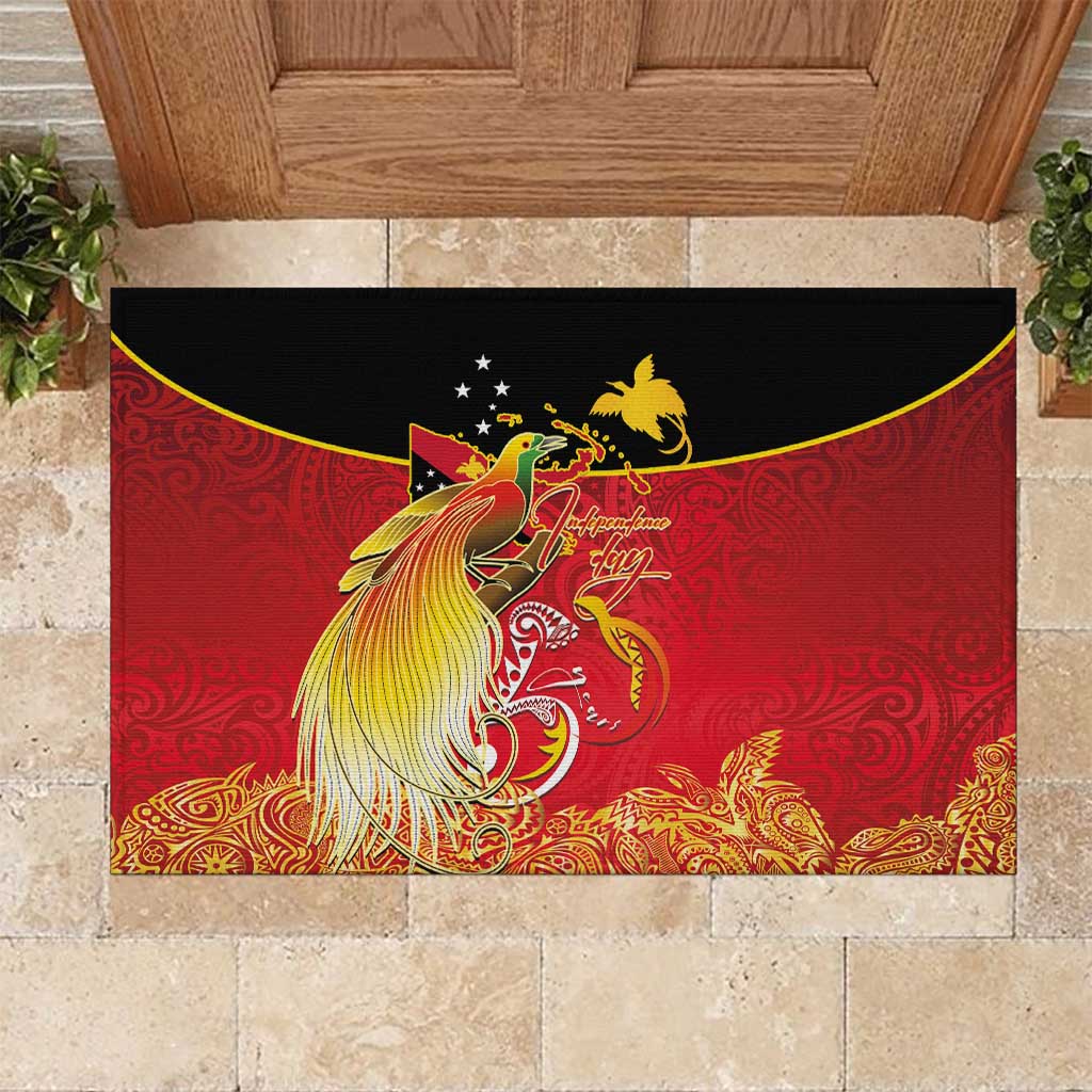 Papua New Guinea Independence Day Rubber Doormat Happy Anniversary 50th Bird-of-paradise Melanesian Tattoos LT03 Black - Polynesian Pride