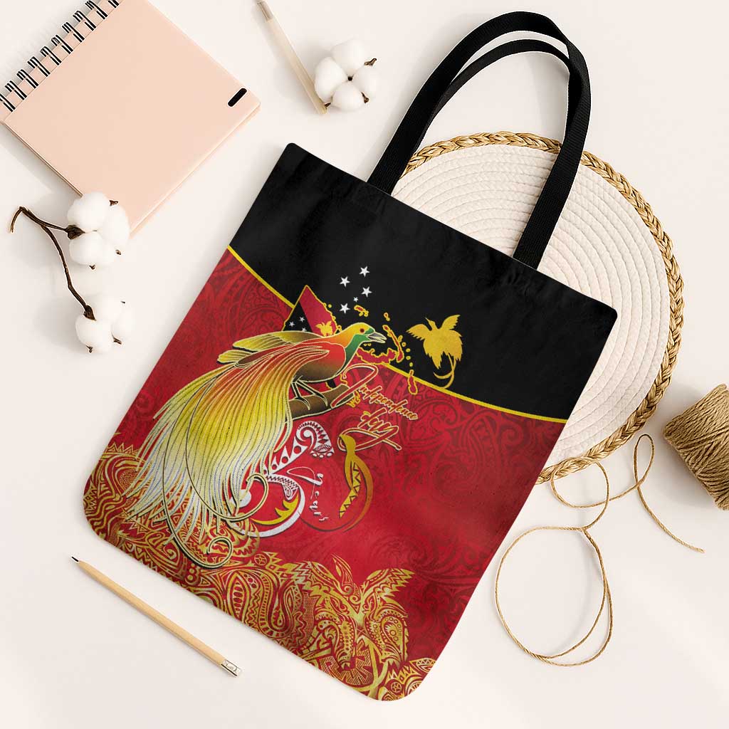 Papua New Guinea Independence Day Tote Bag Happy Anniversary 50th Bird-of-paradise Melanesian Tattoos LT03 Black Strap One Size Black - Polynesian Pride