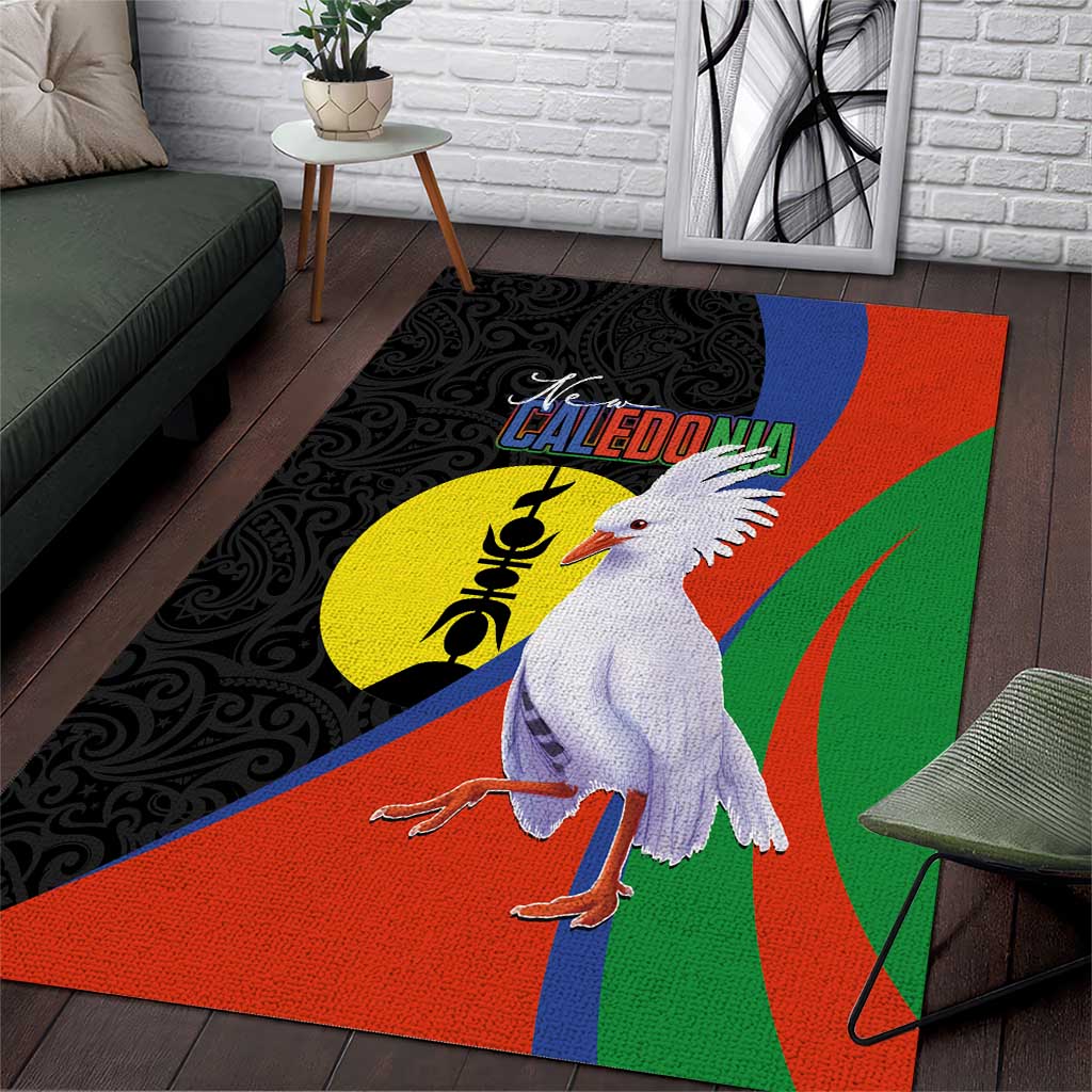 New Caledonia Area Rug Kagu Bird and The Seal with Melanesian Culture LT03 Black - Polynesian Pride