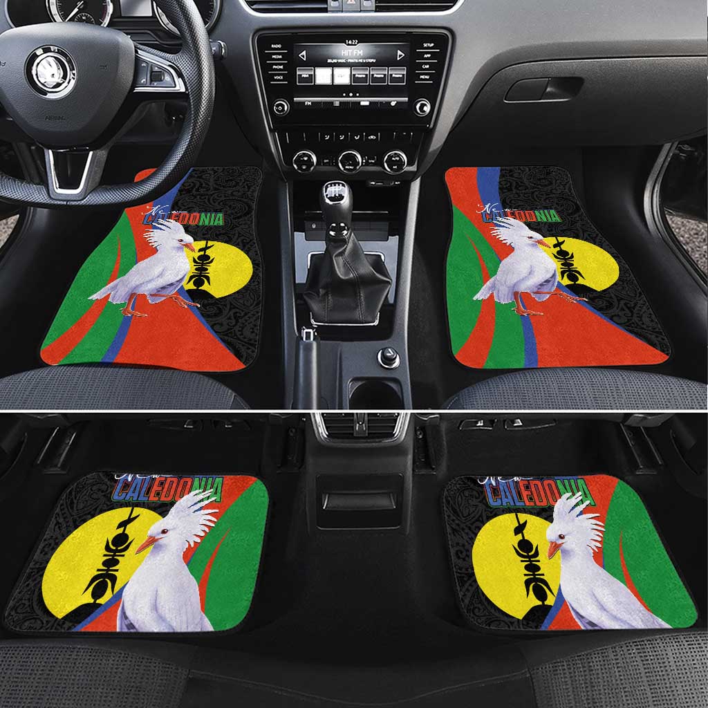 New Caledonia Car Mats Kagu Bird and The Seal with Melanesian Culture LT03 Set 4pcs Black - Polynesian Pride