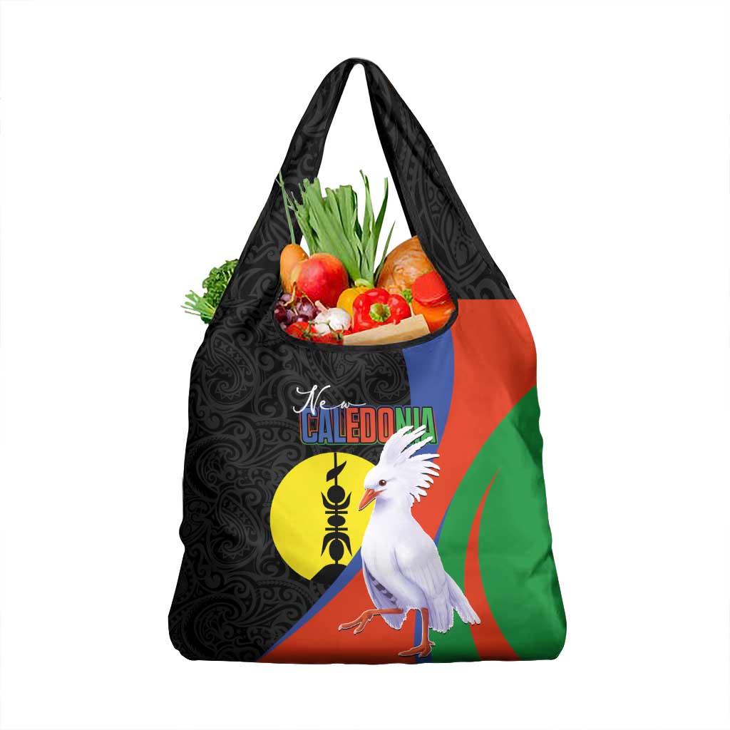 New Caledonia Grocery Bag Kagu Bird and The Seal with Melanesian Culture LT03 1-pack One Size Black - Polynesian Pride