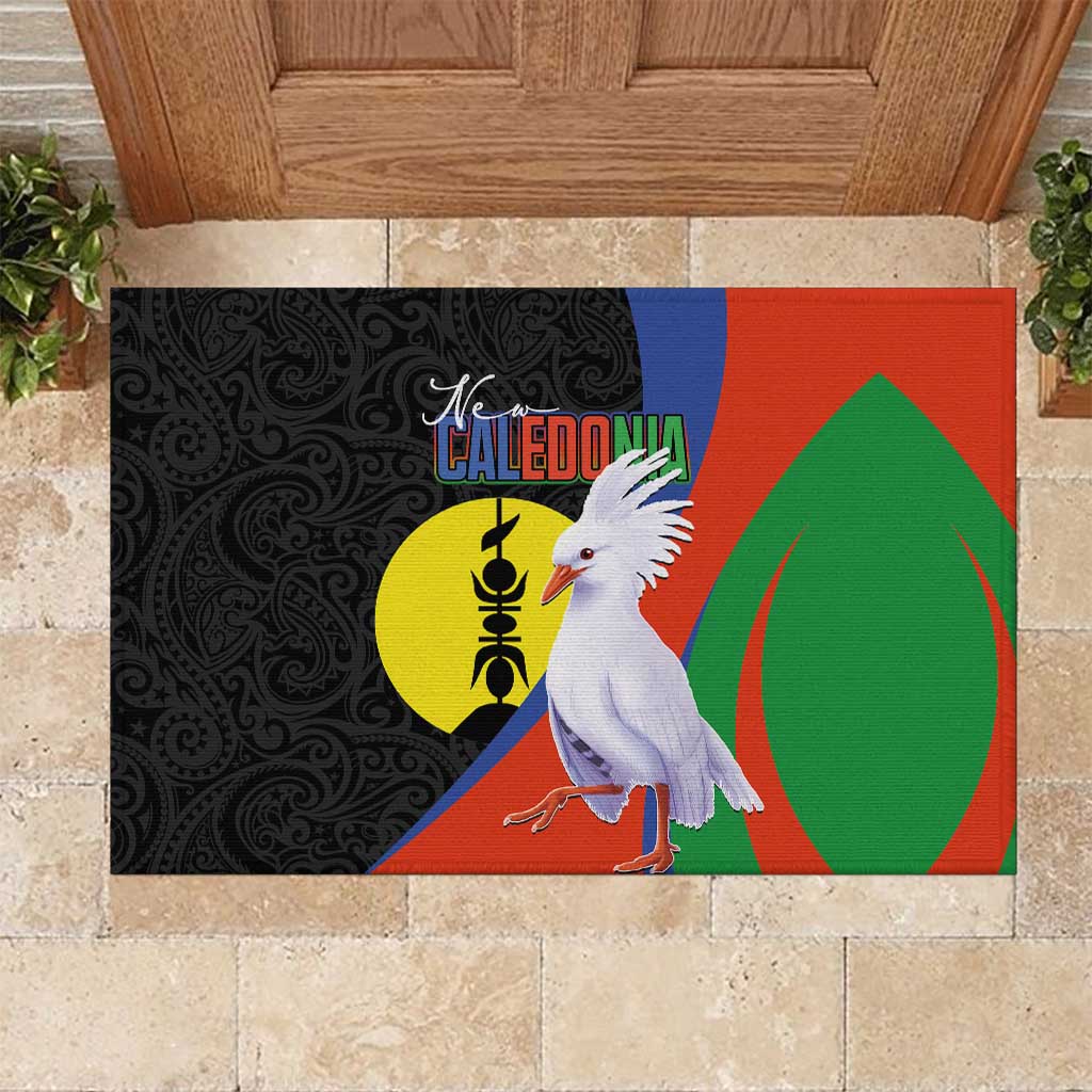 New Caledonia Rubber Doormat Kagu Bird and The Seal with Melanesian Culture LT03 Black - Polynesian Pride