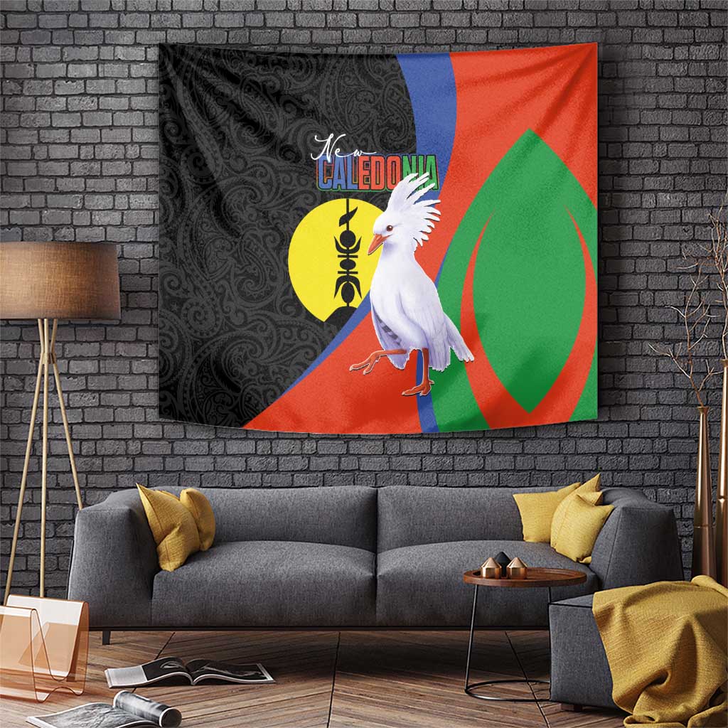 New Caledonia Tapestry Kagu Bird and The Seal with Melanesian Culture LT03 Black - Polynesian Pride