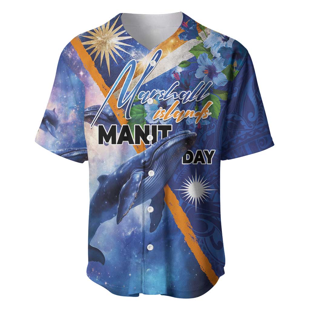 Marshall Islands Manit Day Baseball Jersey Grunge National Flag with Whales and Tribal Tattoos LT03 Blue - Polynesian Pride
