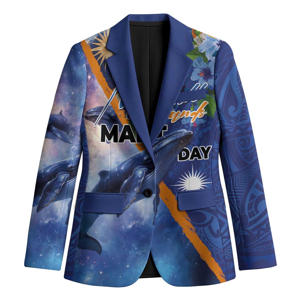 Marshall Islands Manit Day Blazer Grunge National Flag with Whales and Tribal Tattoos LT03 Unisex Blue - Polynesian Pride