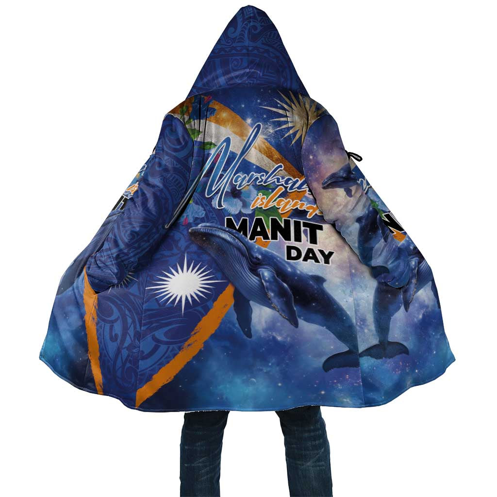 Marshall Islands Manit Day Cloak Grunge National Flag with Whales and Tribal Tattoos LT03 Unisex Blue - Polynesian Pride