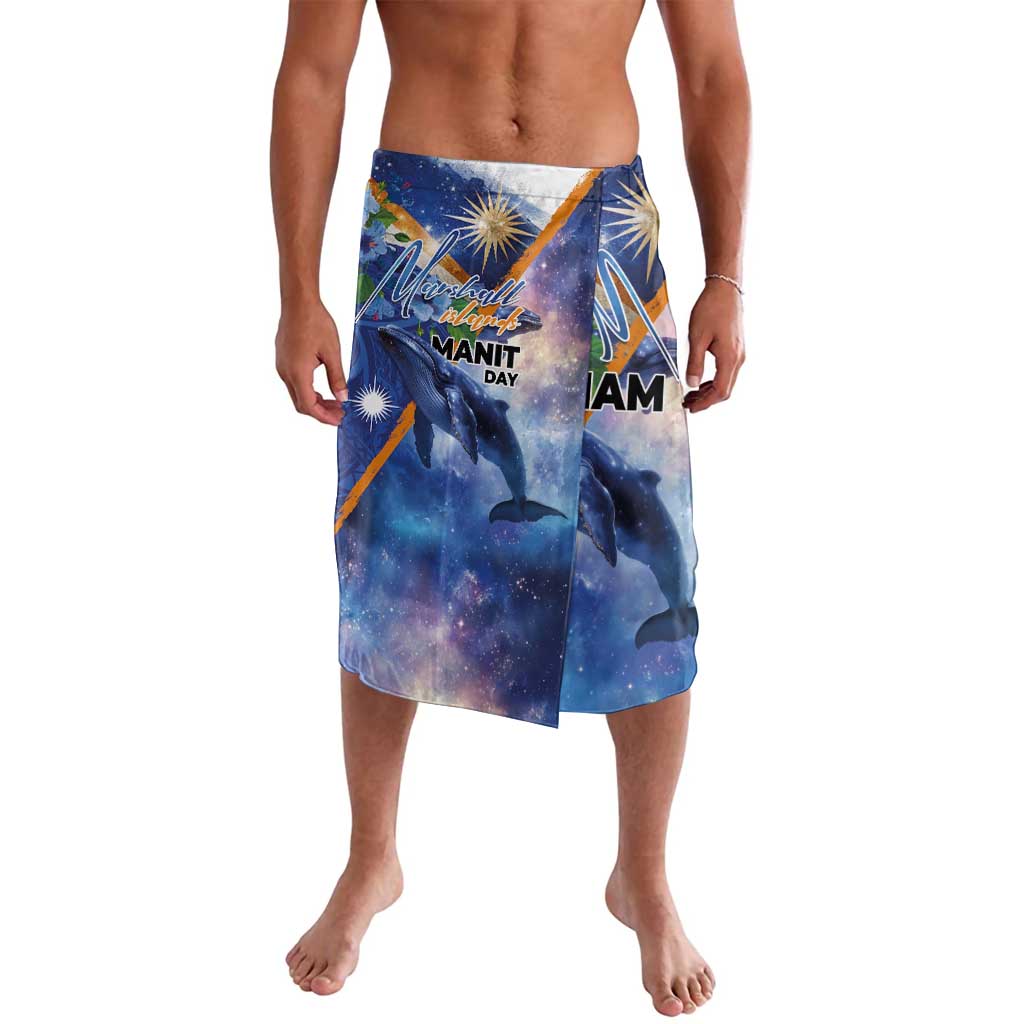Marshall Islands Manit Day Lavalava Grunge National Flag with Whales and Tribal Tattoos LT03 Blue - Polynesian Pride