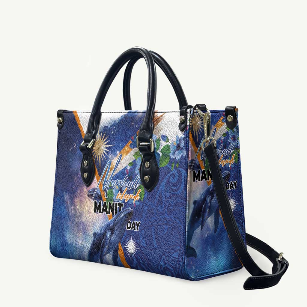 Marshall Islands Manit Day Leather Bag Grunge National Flag with Whales and Tribal Tattoos LT03 Blue - Polynesian Pride