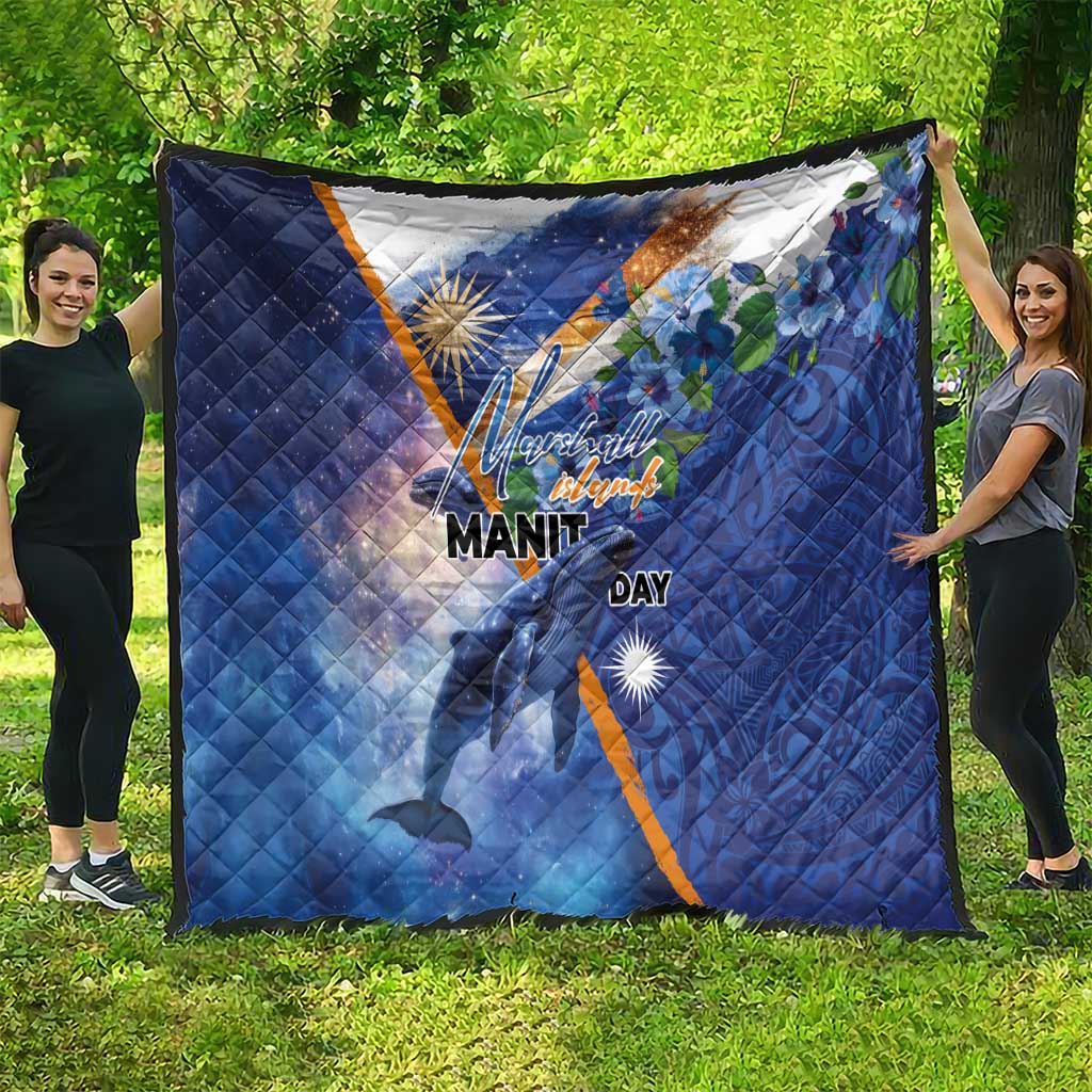 Marshall Islands Manit Day Quilt Grunge National Flag with Whales and Tribal Tattoos LT03 - Polynesian Pride