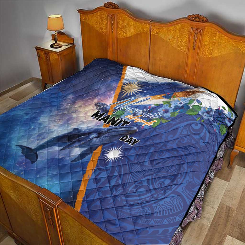 Marshall Islands Manit Day Quilt Grunge National Flag with Whales and Tribal Tattoos LT03 - Polynesian Pride