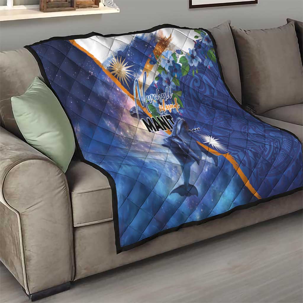 Marshall Islands Manit Day Quilt Grunge National Flag with Whales and Tribal Tattoos LT03 - Polynesian Pride