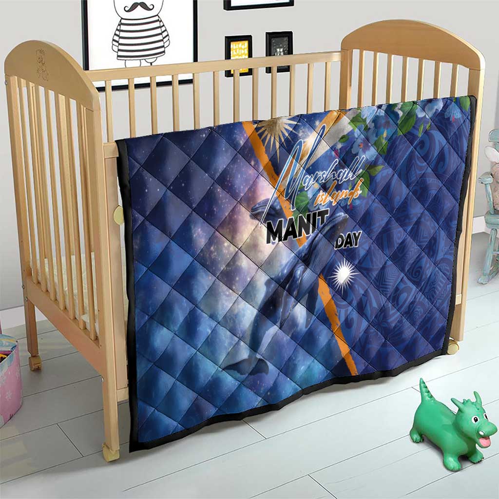 Marshall Islands Manit Day Quilt Grunge National Flag with Whales and Tribal Tattoos LT03 - Polynesian Pride