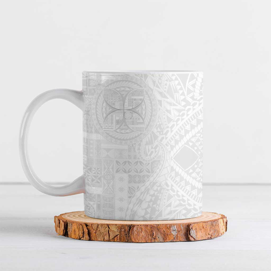 Samoan Culture-Lotu Tamaiti Ceramic Mug Siapo and Polynesian Art Tattoos LT03 White - Polynesian Pride