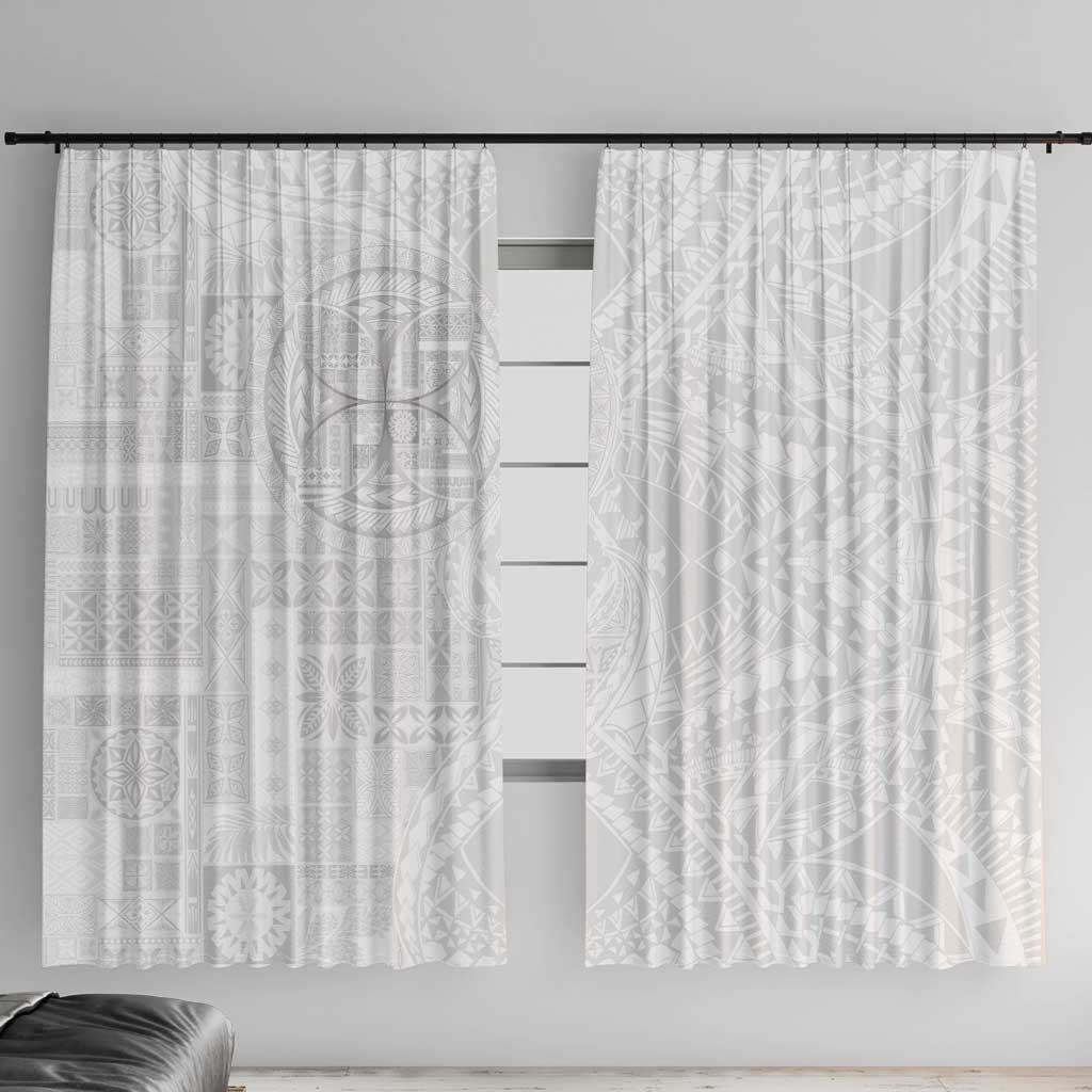 Samoan Culture-Lotu Tamaiti Window Curtain Siapo and Polynesian Art Tattoos LT03 With Hooks White - Polynesian Pride