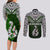 Aotearoa New Zealand Couples Matching Long Sleeve Bodycon Dress and Long Sleeve Button Shirts Silver Fern and Matau with Maori Tribal Green Style LT03 - Polynesian Pride