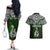 Aotearoa New Zealand Couples Matching Off The Shoulder Long Sleeve Dress and Hawaiian Shirt Silver Fern and Matau with Maori Tribal Green Style LT03 - Polynesian Pride