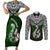 Aotearoa New Zealand Couples Matching Short Sleeve Bodycon Dress and Long Sleeve Button Shirts Silver Fern and Matau with Maori Tribal Green Style LT03 Green - Polynesian Pride