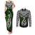 Aotearoa New Zealand Couples Matching Tank Maxi Dress and Long Sleeve Button Shirts Silver Fern and Matau with Maori Tribal Green Style LT03 Green - Polynesian Pride