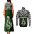 Aotearoa New Zealand Couples Matching Tank Maxi Dress and Long Sleeve Button Shirts Silver Fern and Matau with Maori Tribal Green Style LT03 - Polynesian Pride