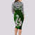 Aotearoa New Zealand Long Sleeve Bodycon Dress Silver Fern and Matau with Maori Tribal Green Style LT03 - Polynesian Pride