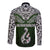 Aotearoa New Zealand Long Sleeve Button Shirt Silver Fern and Matau with Maori Tribal Green Style LT03 - Polynesian Pride